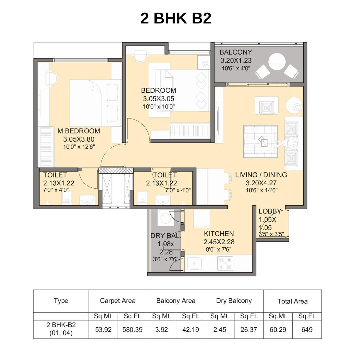 Kohinoor-Abhimaan-Floor-Plan-2-BHK-B2-649-Sqft