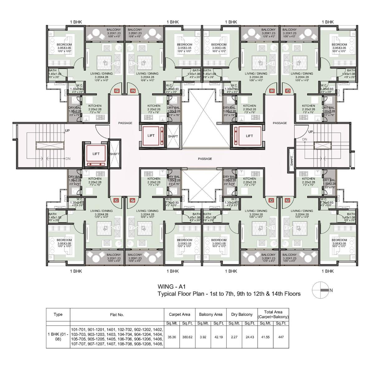 Kohinoor-Abhimaan-Floor-Plan-Typical-Wing-A1-1st-to-7th-9th-to-12th-&-14th-Floors